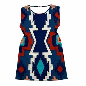TIBI Aztec Print Scoop Back Mini Shift Dress